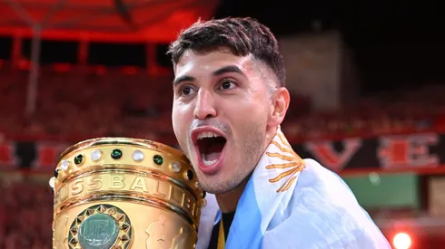 Exequiel Palacios comemorando título da Copa da Alemanha. Foto: Stuart Franklin
