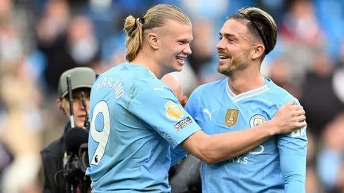 Erling Haaland and Jack Grealish of Manchester City (Photo by Michael Regan/Getty Images)