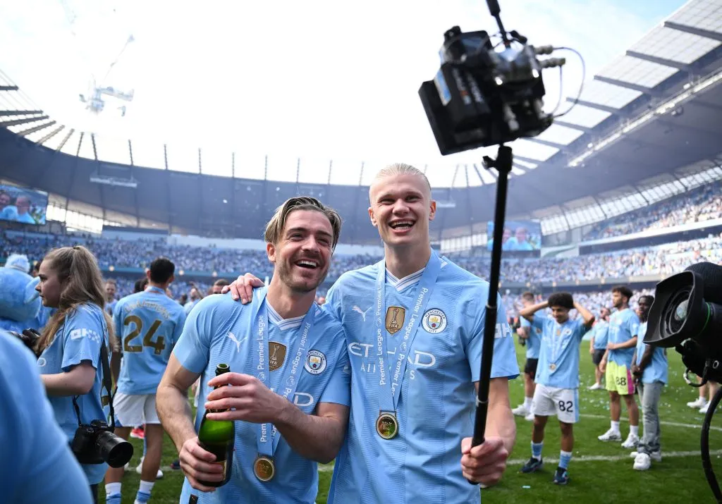 Jack Grealish and Erling Haaland of Manchester City  (Photo by Justin Setterfield/Getty Images)