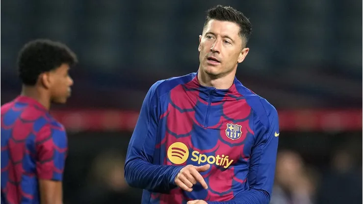 Robert Lewandowski of FC Barcelona . (Photo by Alex Caparros/Getty Images)