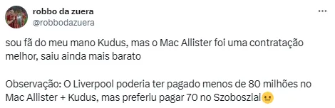 Torcedores do Liverpool comentam sobre Mac Allister