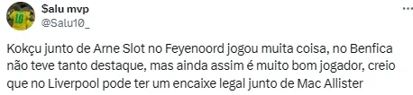 Torcedores do Liverpool comentam sobre Mac Allister