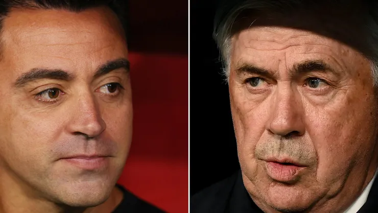 Xavi e Ancelotti, treinadores de Barcelona e Real Madrid.