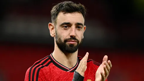 Bruno Fernandes of Manchester United . (Photo by Gareth Copley/Getty Images)