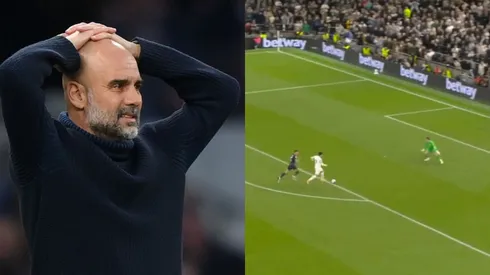 Guardiola fica impressionado com lance no City. Foto Esq.: Justin Setterfield/Getty Images e Foto Dir.: Reprodução/Twitter