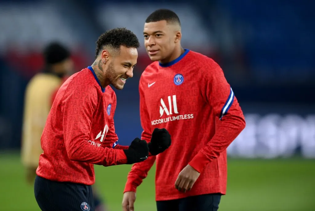 Neymar and Kylian Mbappe of Paris Saint-Germain  (Photo by Matthias Hangst/Getty Images)