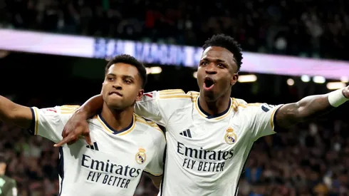 Rodrygo e Vini Jr lado a lado. Foto: Florencia Tan Jun/Getty Images