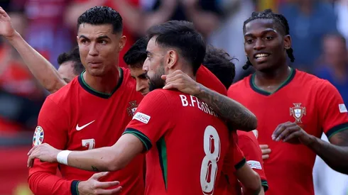 Cristiano, Bruno Fernandes e Rafael Leão. Photo by Dean Mouhtaropoulos- getty Images