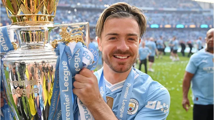 Jack Grealish, do Manchester City, aparece em gigante europeu e alimenta rumores sobre transferência. (Photo by Michael Regan/Getty Images)