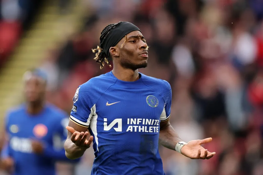 Noni Madueke comemorando um gol pelo Chelsea. (Foto: Jan Kruger/Getty Images)