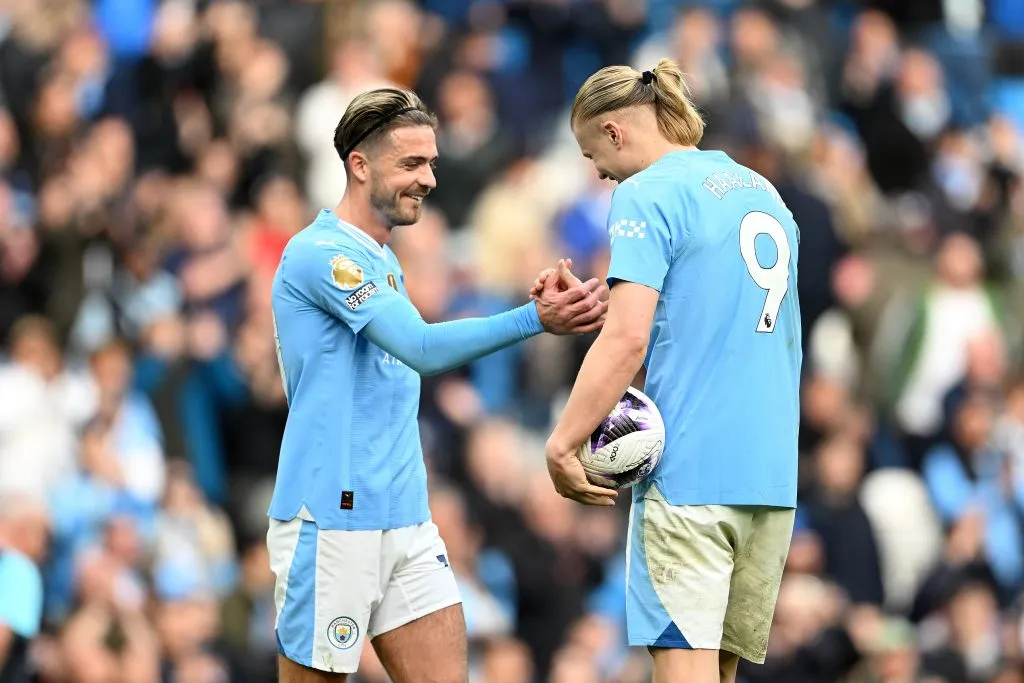 Erling Haaland e Jack Grealish, do Manchester City, são dois dos grandes desfalques da Euro 2024, por motivos diferentes.  (Foto: Michael Regan/Getty Images)