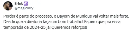 Torcedor do Bayern de Munique comenta sobre reforços