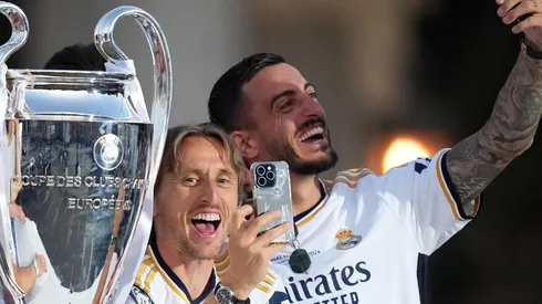 Joselu e Modric comemorando juntos o título da Champions League. Foto: Angel Martinez/Getty Images