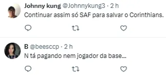 torcida do corinthians comenta sobre situação dos reforços