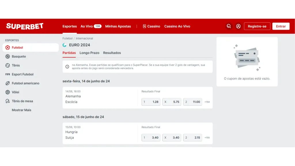 Os mercados especiais já estão disponíveis na Superbet para a Eurocopa 2024.