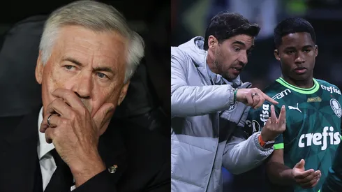 Endrick chega como titular do Real Madrid com Ancelotti. Foto Esq.: Gonzalo Arroyo Moreno/Getty Images e Foto Dir.: Ettore Chiereguini/AGIF