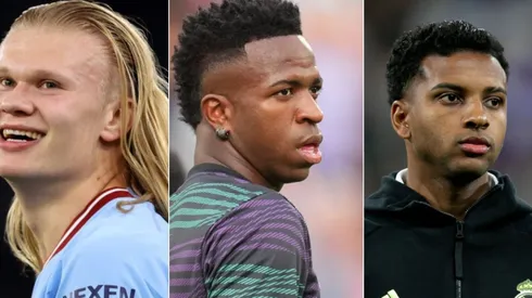 Foto: Catherine Ivill/Alex Caparros/Flor Tan Jun/Getty Images - Haaland, Vinícius Junior e Rodrygo