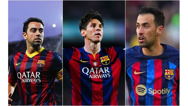 Foto: Getty Images - Xavi, Messi e Sergio Busquets
