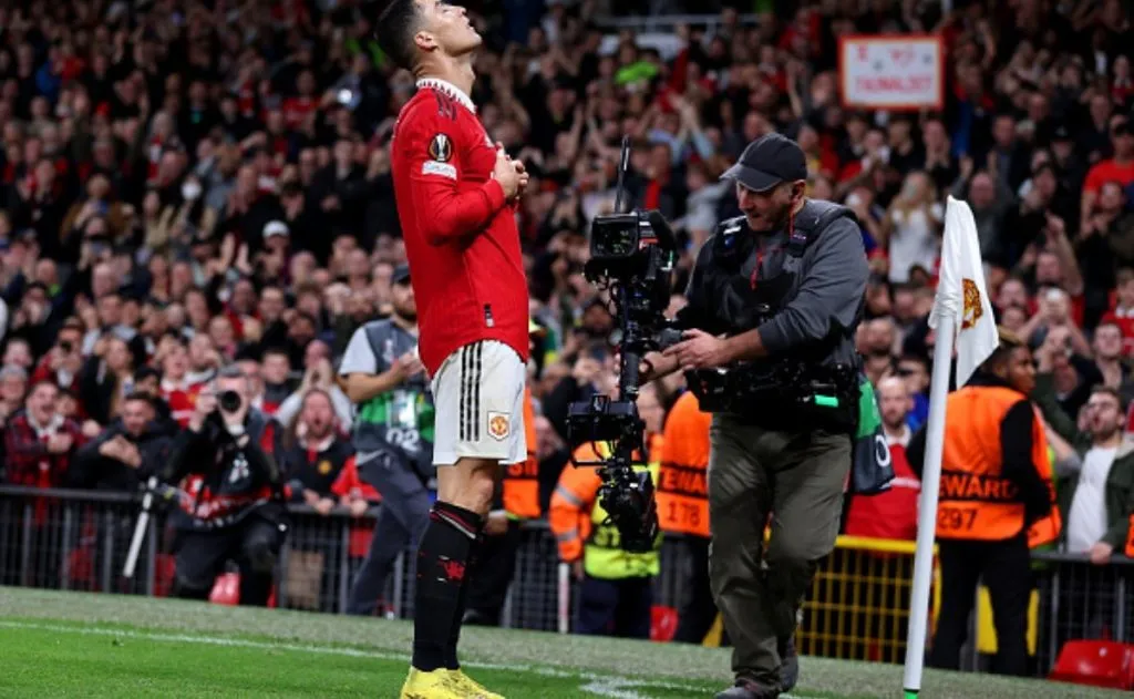 Antony comemorando gol pelo Manchester United. Foto: Getty Images