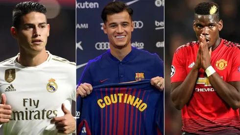 David Ramos/Angel Martinez/Michael Regan/Getty Images – James Rodríguez, Coutinho e Pogba