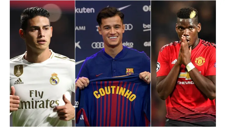 David Ramos/Angel Martinez/Michael Regan/Getty Images - James Rodríguez, Coutinho e Pogba