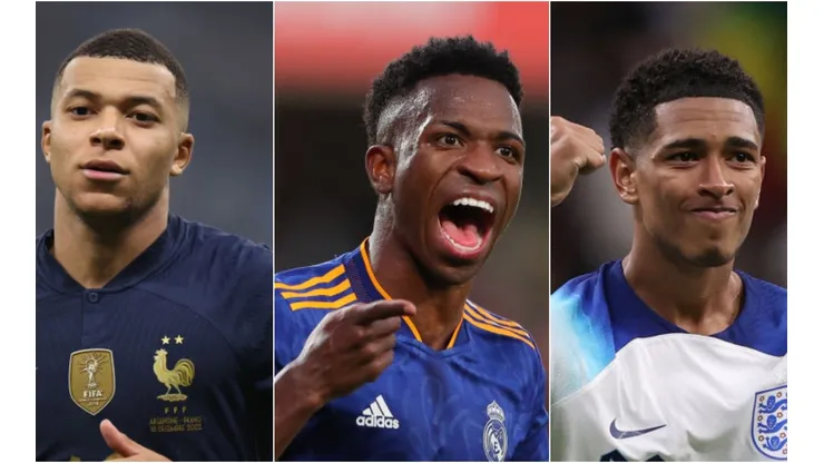 Catherine Ivill, Julian Finney, Fran Santiago/Getty Images - Mbappé, Vinícius Júnior e Bellingham