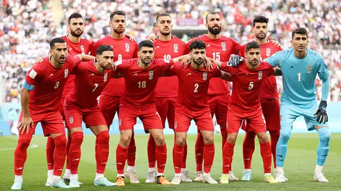 DOHA, QATAR – NOVEMBER 21: Iranian players line up for a team photo prior to the FIFA World Cup Qatar 2022 Group B match between England and IR Iran at Khalifa International Stadium on November 21, 2022 in Doha, Qatar. (Photo by Julian Finney/Getty Images)