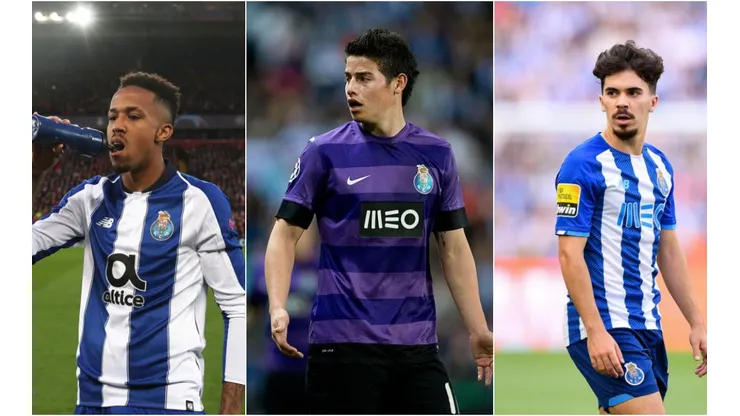 Dean Mouhtaropoulos; Ian MacNicol; Octavio Passos/Getty Images - Militão, Vitinha e James Rodríguez no Porto