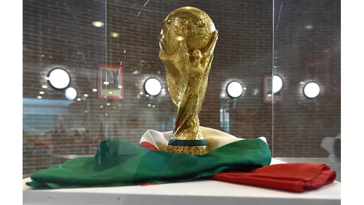 TURIN, ITALY - MARCH 30: The FIFA World Cup Trophy is displayed during an exhibition of Italian Football Federation Trophies and Memorabilia at Istituto Oncologico di Candiolo on March 30, 2015 in Turin, Italy. (Photo by Valerio Pennicino/Getty Images)
