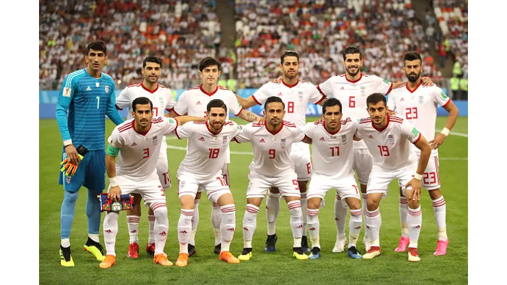 SARANSK, RUSSIA - JUNE 25: Iran pose prior to the 2018 FIFA World Cup Russia group B match between Iran and Portugal at Mordovia Arena on June 25, 2018 in Saransk, Russia. (Photo by Clive Mason/Getty Images)