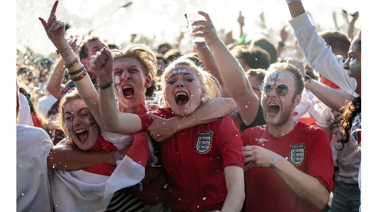 Football Fans Gather To Watch England Play Croatia For A Place In The World Cup Final