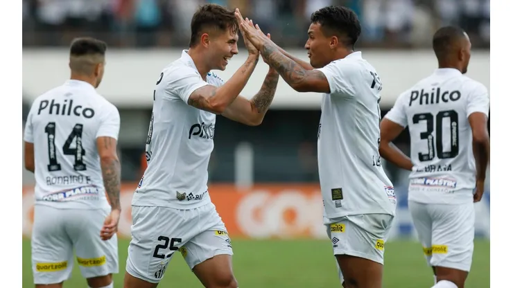 Jogadores do Santos comemoram gol pelo Brasileirão (Foto: Getty Images)
