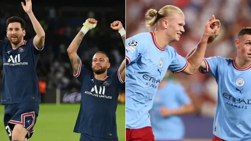 Matthias Hangst/Getty Images; Fran Santiago/Getty Images - Equipe do PSG e Manchester City