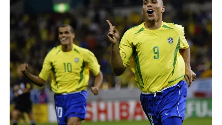 Ronaldo of Brazil celebrates scoring the winning goal