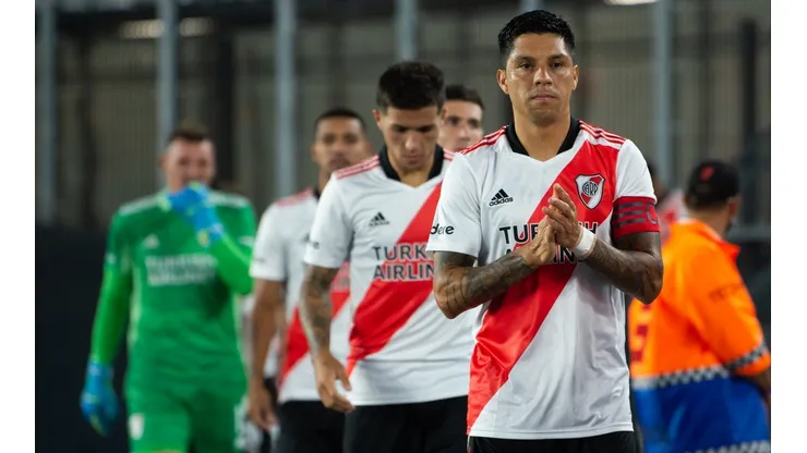 Enzo Perez of River Plate in action during a friendly match