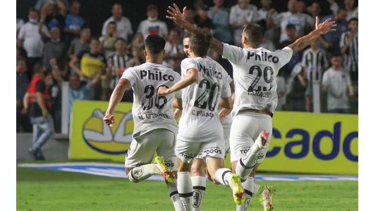 Jogadores do Santos comemoram gol (Foto: Fernanda Luz/AGIF)