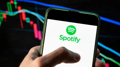 In this photo illustration, the logo of Spotify, a Swedish