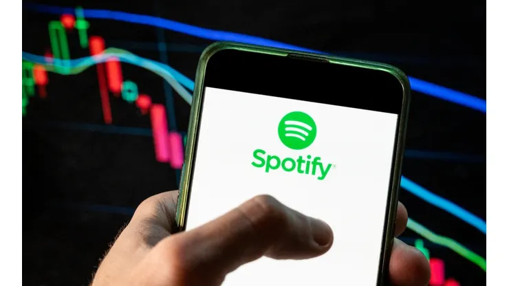 In this photo illustration, the logo of Spotify, a Swedish