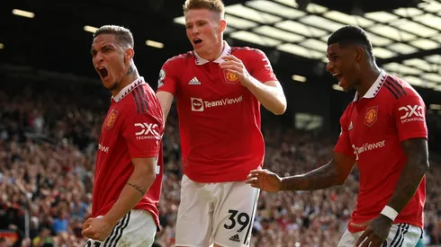 Antony comemora o seu primeiro gol com a camisa do Manchester United (Foto: Getty Images)