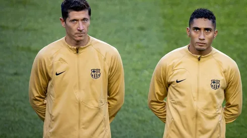 Raphinha e Lewandowski, atacantes do Barcelona (Foto: Getty Images)