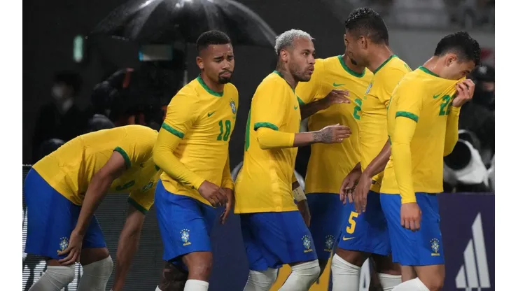 Jogadores do Brasil comemoram gol (Foto: Getty Images)