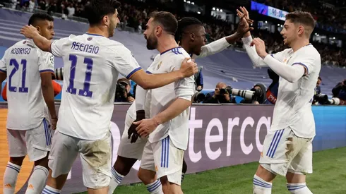 Jogadores do Real Madrid comemoram um dos gols marcados diante do Manchester City (Foto: Getty Images)