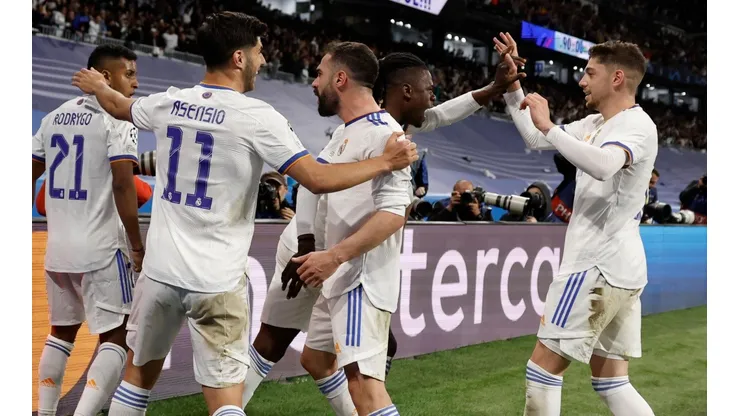 Jogadores do Real Madrid comemoram um dos gols marcados diante do Manchester City (Foto: Getty Images)