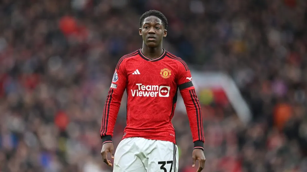 Kobbie Mainoo, jogador do Manchester United. (Photo by Michael Regan/Getty Images)