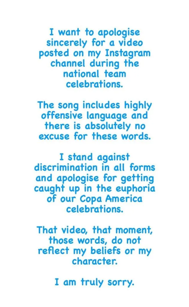 Enzo Fernandez pede desculpas após se envolver em vídeo polêmico.