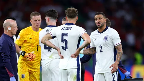 Eurocopa: Declan Rice e Jordan Pickford são flagrados discutindo em final. (Photo by Lars Baron/Getty Images)