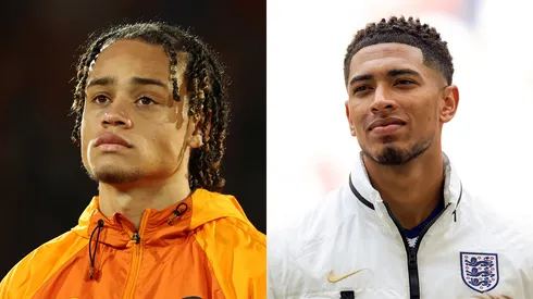 Xavi Simons, da Holanda (Photo by Dean Mouhtaropoulos/Getty Images) e Bellingham, da Inglaterra (Photo by Alex Livesey/Getty Images)