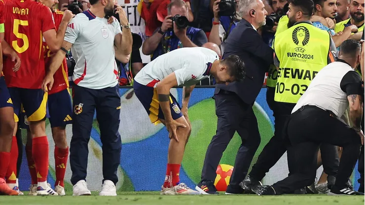 Eurocopa 2024: Morata é atingido em invasão e corre risco de ficar fora da final. (Photo by Alex Grimm/Getty Images)