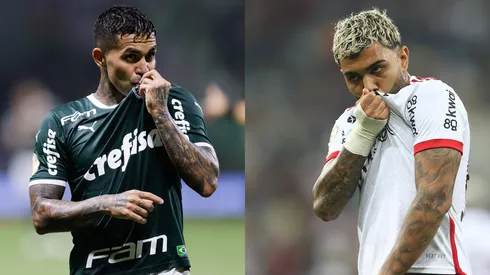 Dudu, jogador do Palmeiras Dudu (Photo by Alexandre Schneider/Getty Images) e Gabigol, do Flamengo (Photo by Wagner Meier/Getty Images)