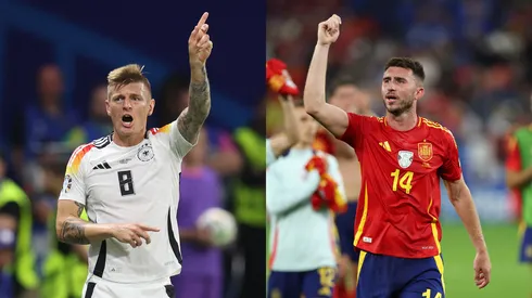 Toni Kroos (Photo by Alexander Hassenstein/Getty Images) e Laporte (Photo by Kevin C. Cox/Getty Images)
